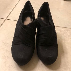 Black velvet covered heels with zipper